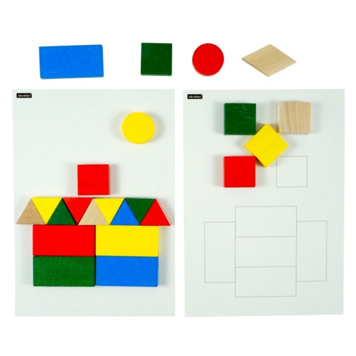 Kolorowe figury geometryczne z drewna bukowego pomoc terapeutyczna